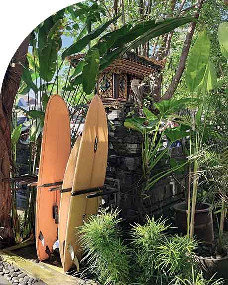 surfboard in front of temple